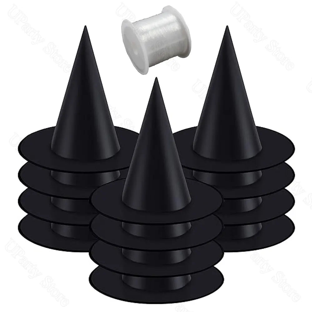 Halloween Black Witches Hats with Rope Hanging Wizard