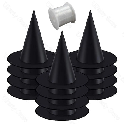 Halloween Black Witches Hats with Rope Hanging Wizard