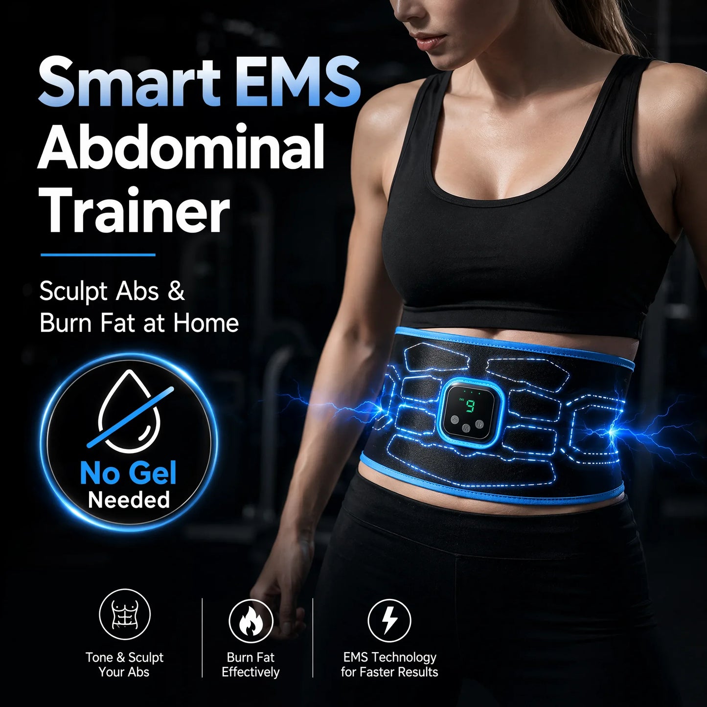 Smart EMS Abdominal Muscle Trainer Belt No Gel Needed