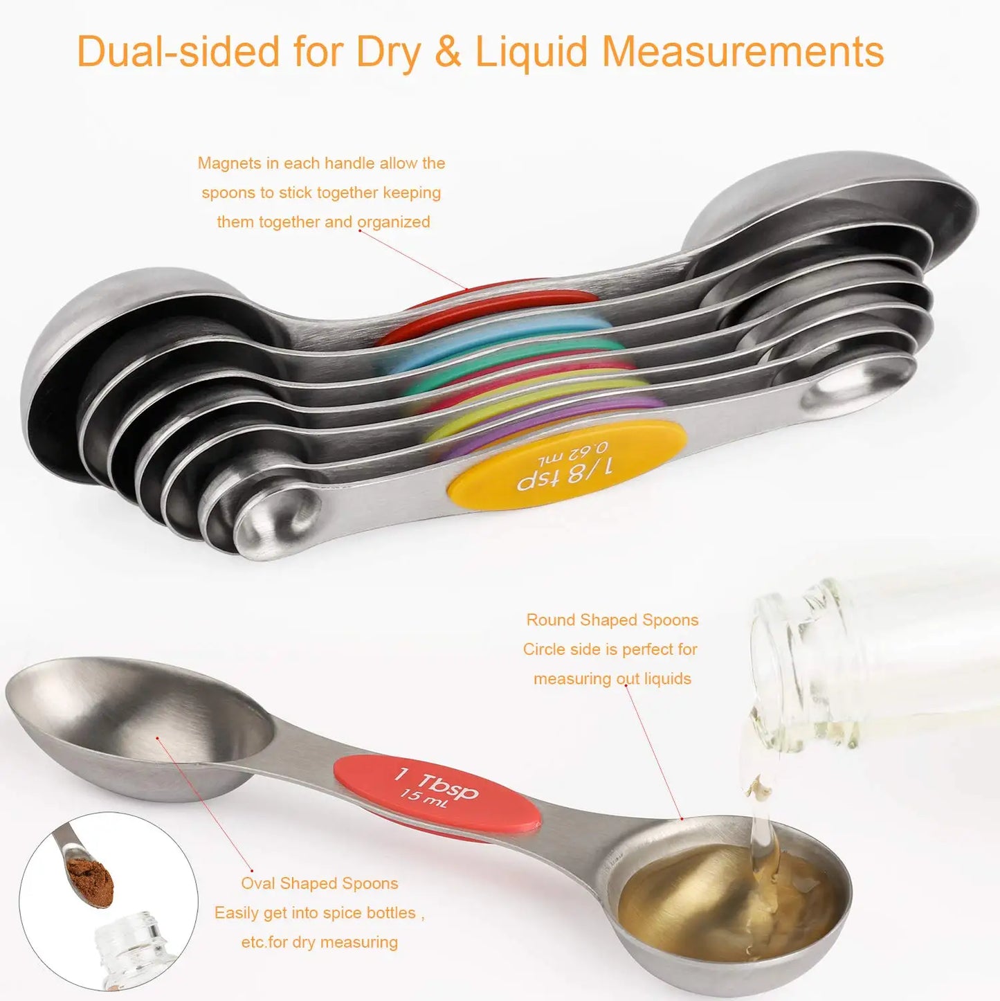 Magnetic Measuring Spoons Set, Dual-Sided Stainless Steel