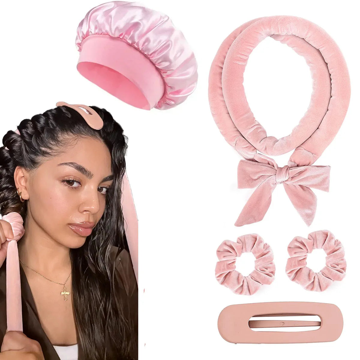 Heatless Hair Curler Set with Satin Bonnet Styling Tools