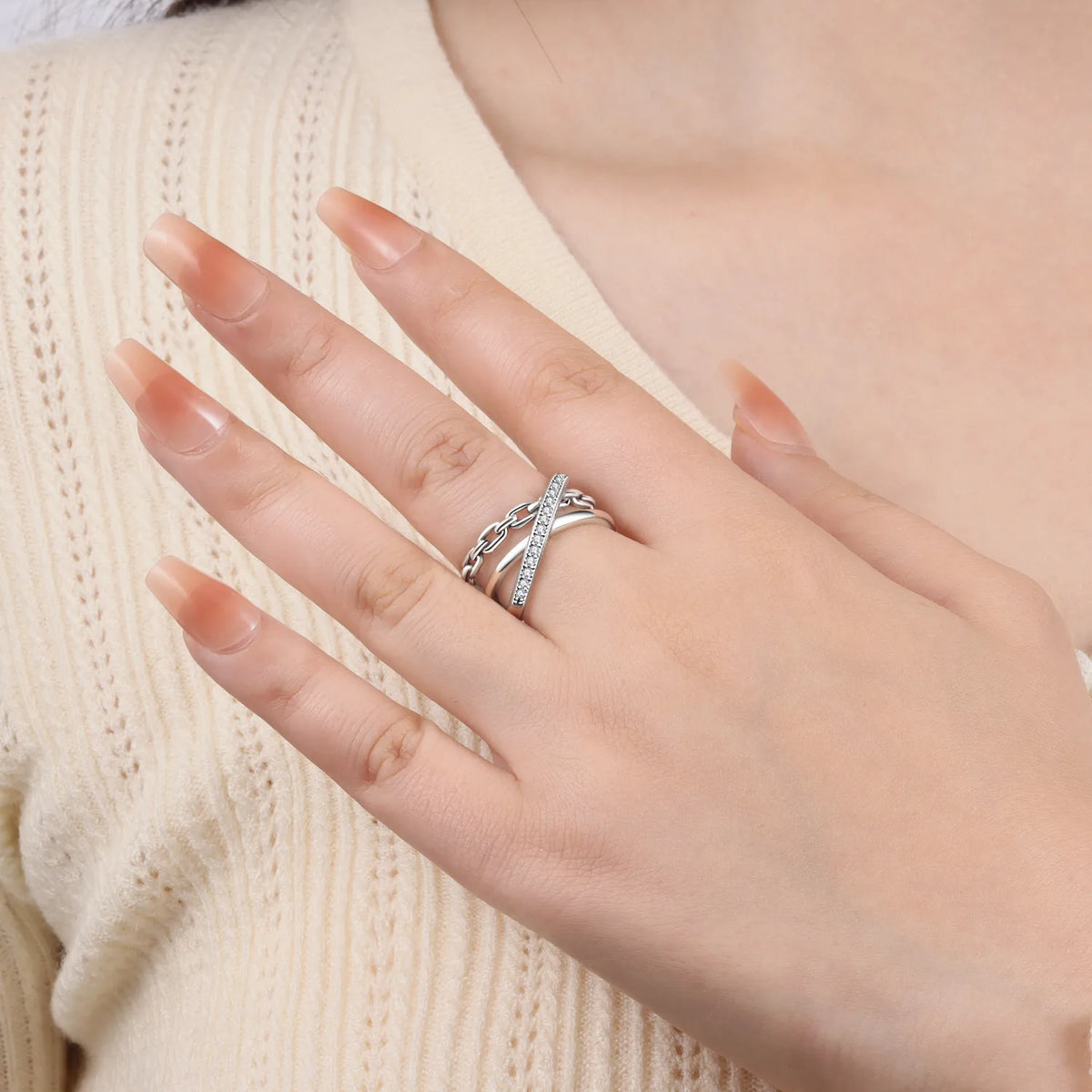 925 Sterling Silver Three-Ring Stackable Ring for Women