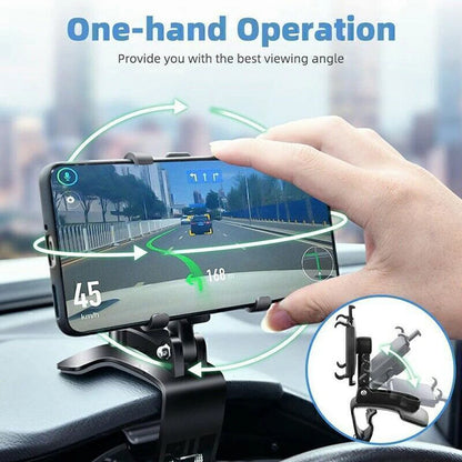 360° Rotatable Car Phone Mount - Multi-Function Clip-on Dashboard