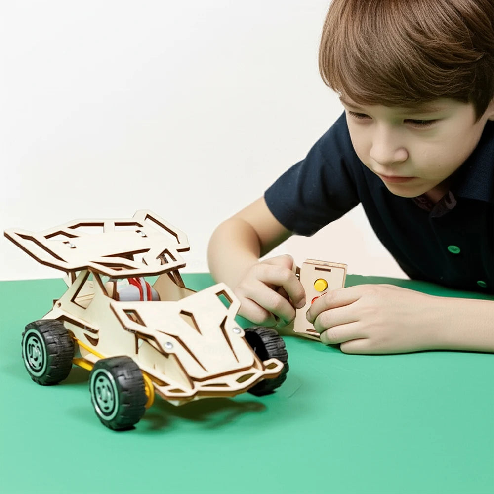 DIY Wooden Remote Control Car Mini Four-Wheel Drive