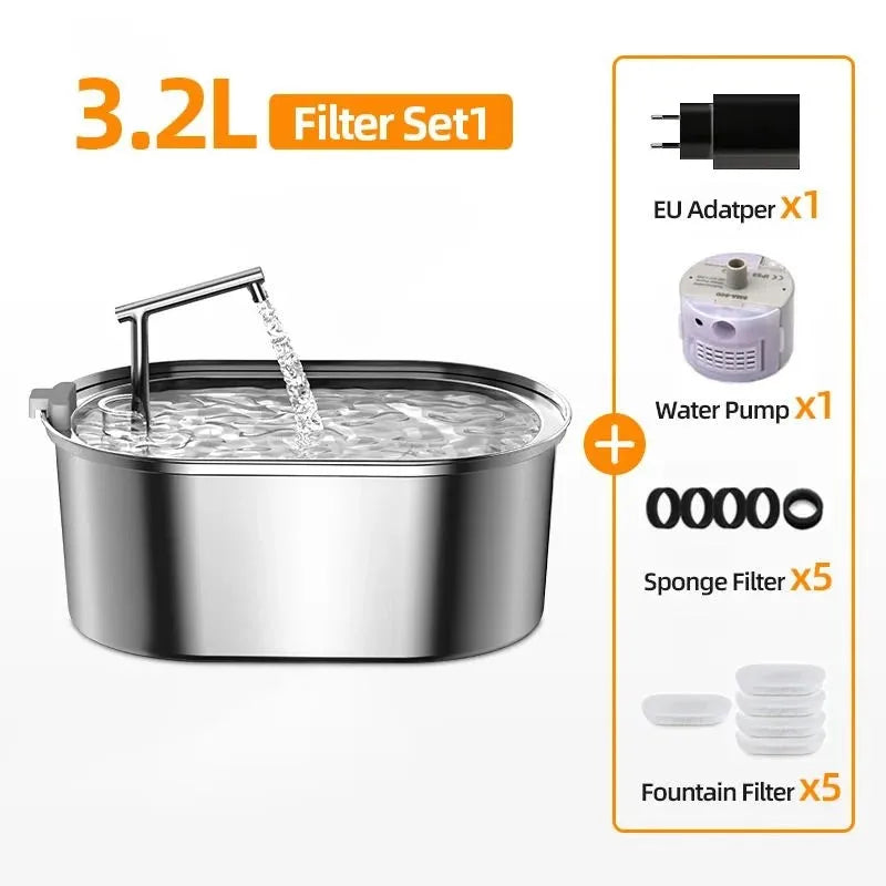 ROJECO Stainless Steel Cat Water Fountain Automatic Cat Drinker