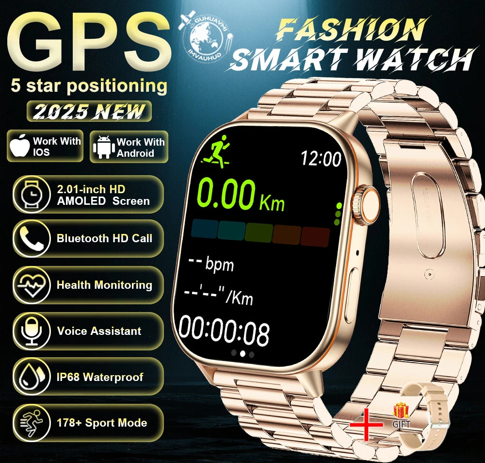 New For Android iOS Outdoor GPS Smart Watch Men 2.01" HD AMOLED