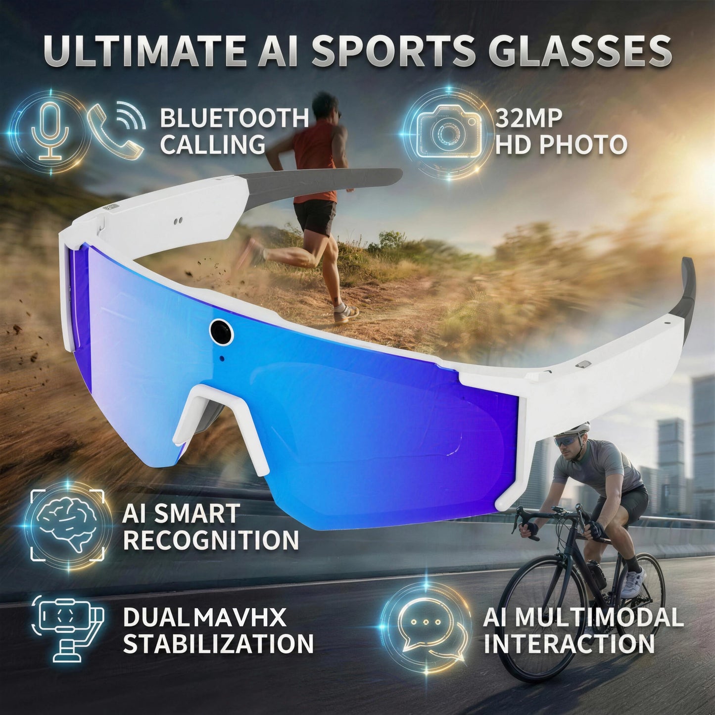AI Voice Translate Smart Glasses 1200P Video Recording