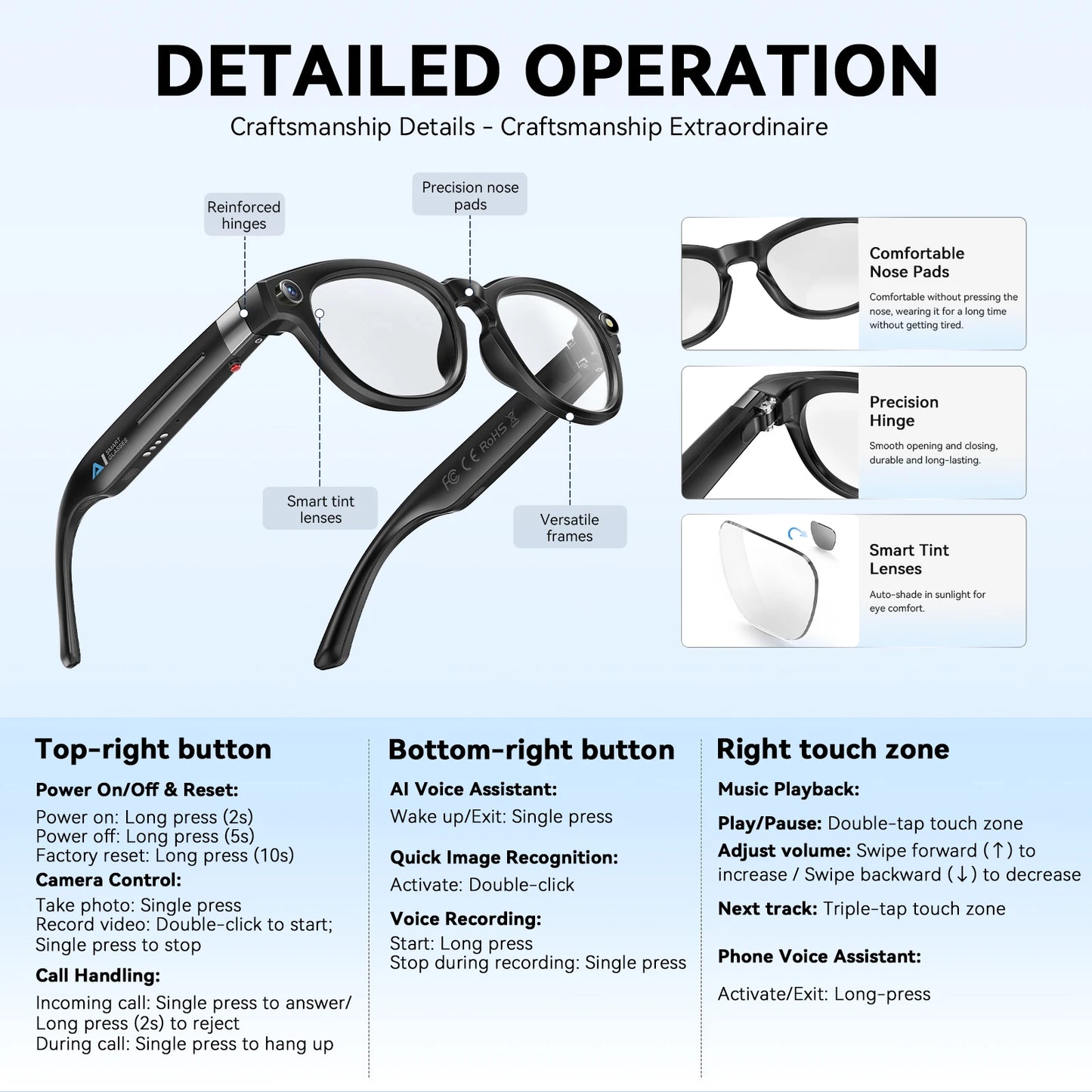 EIGIIS AI Smart Glasses Bluetooth Call With AI Voice Translate