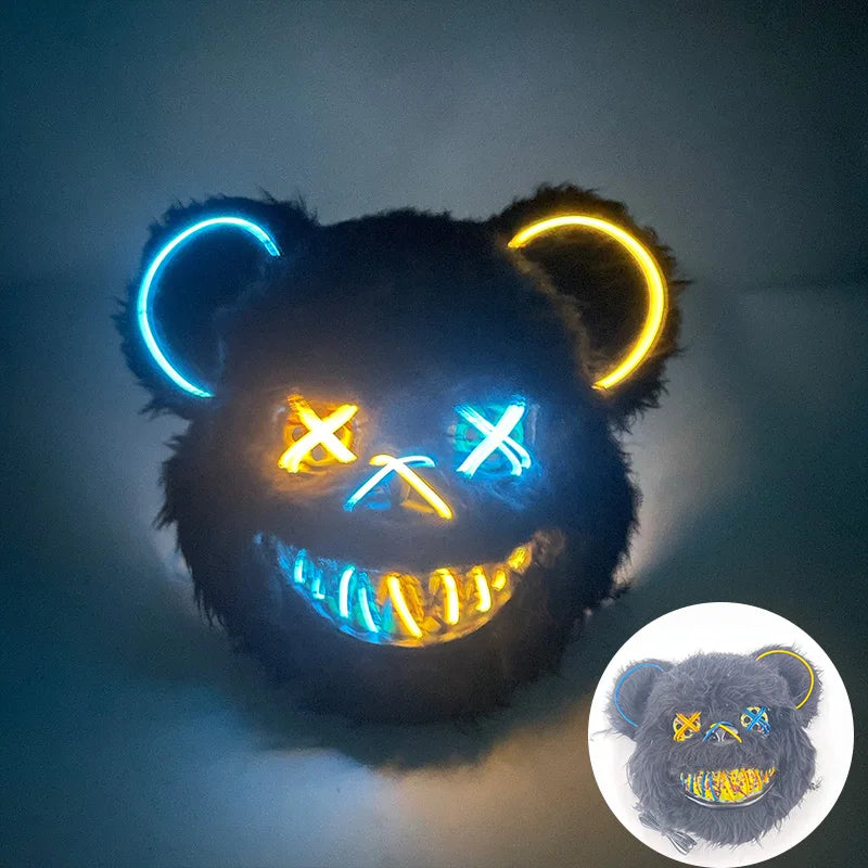 LED Bloody Rabbit Mask Glowing Killer Black Bear Mask Halloween