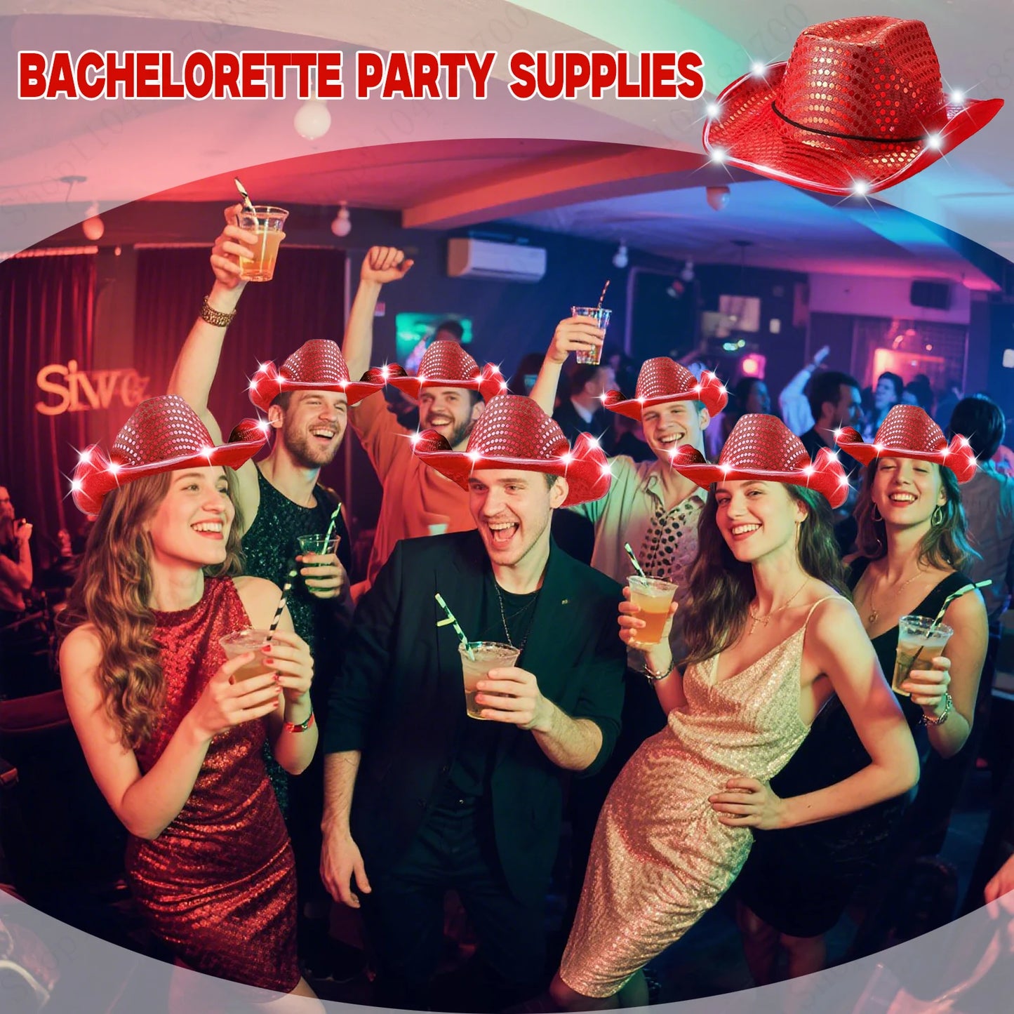 LED Cowboy Hats Bulk for Wedding Lighting up Party Hats