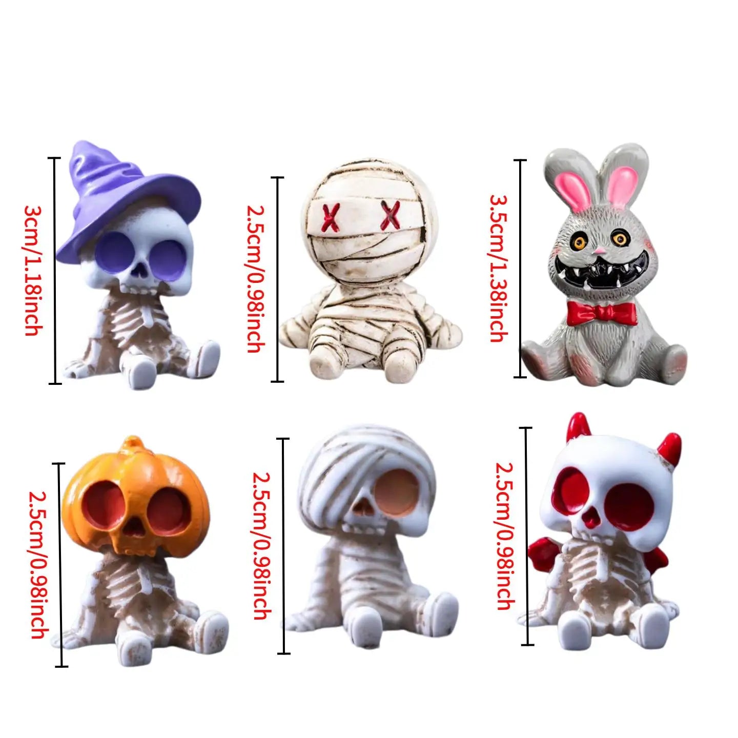 6pcs Halloween Resin Skeleton Mummy Figurines