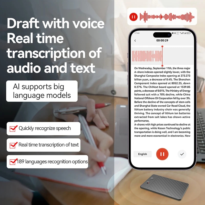 AI Voice Recorder with LED Indicator ChatGPT Smart Transcription