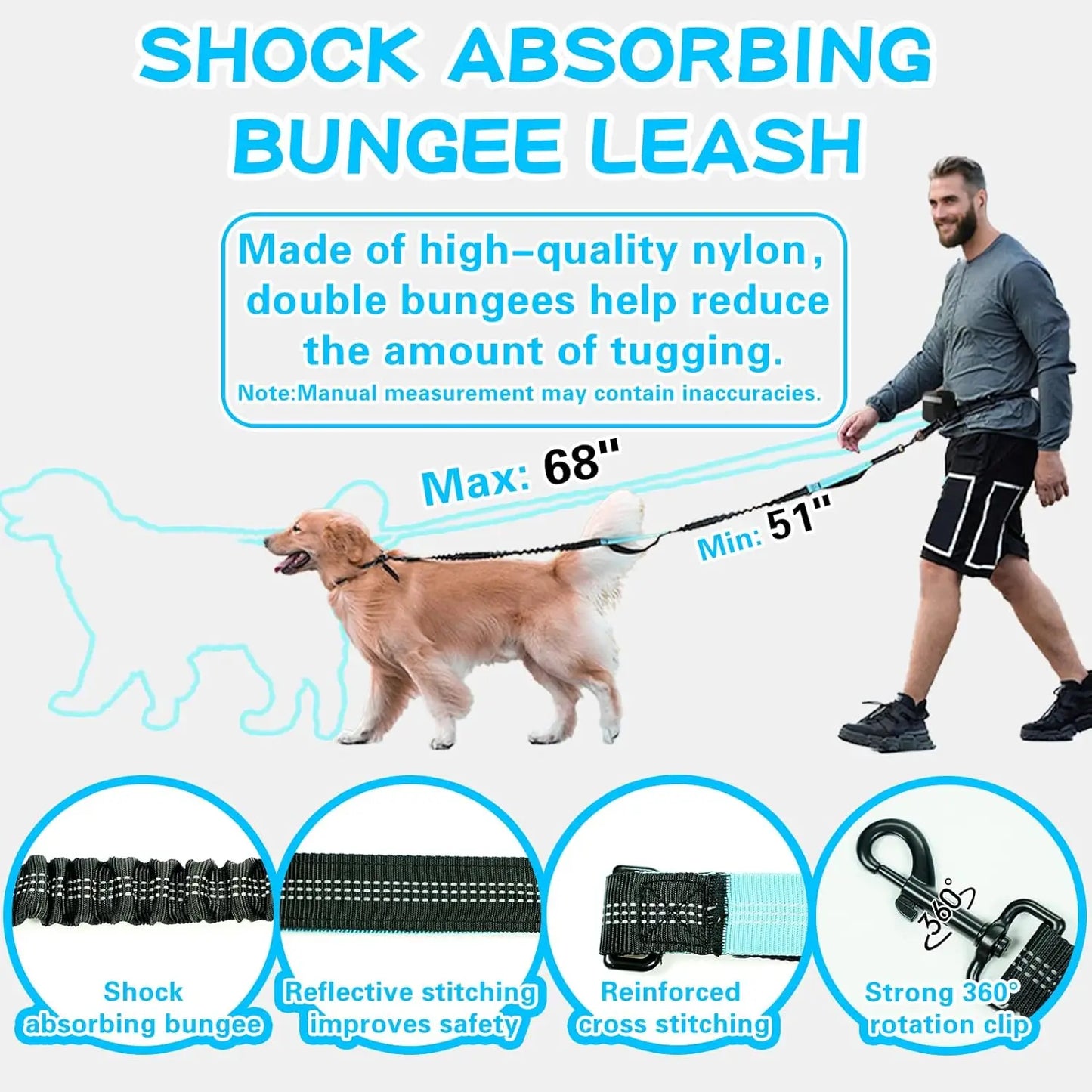 Free Dog Leash with Zipper Pouch Dual Padded Handles