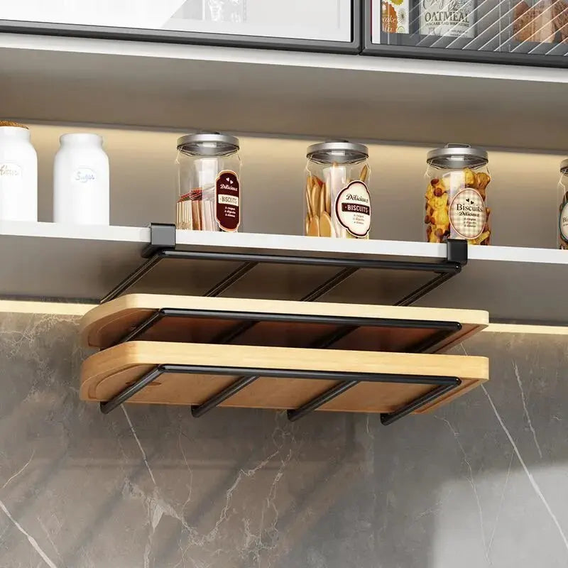 Kitchen Hanging Organizer Rack with Hooks Under Cupboard Paper Towel Rags