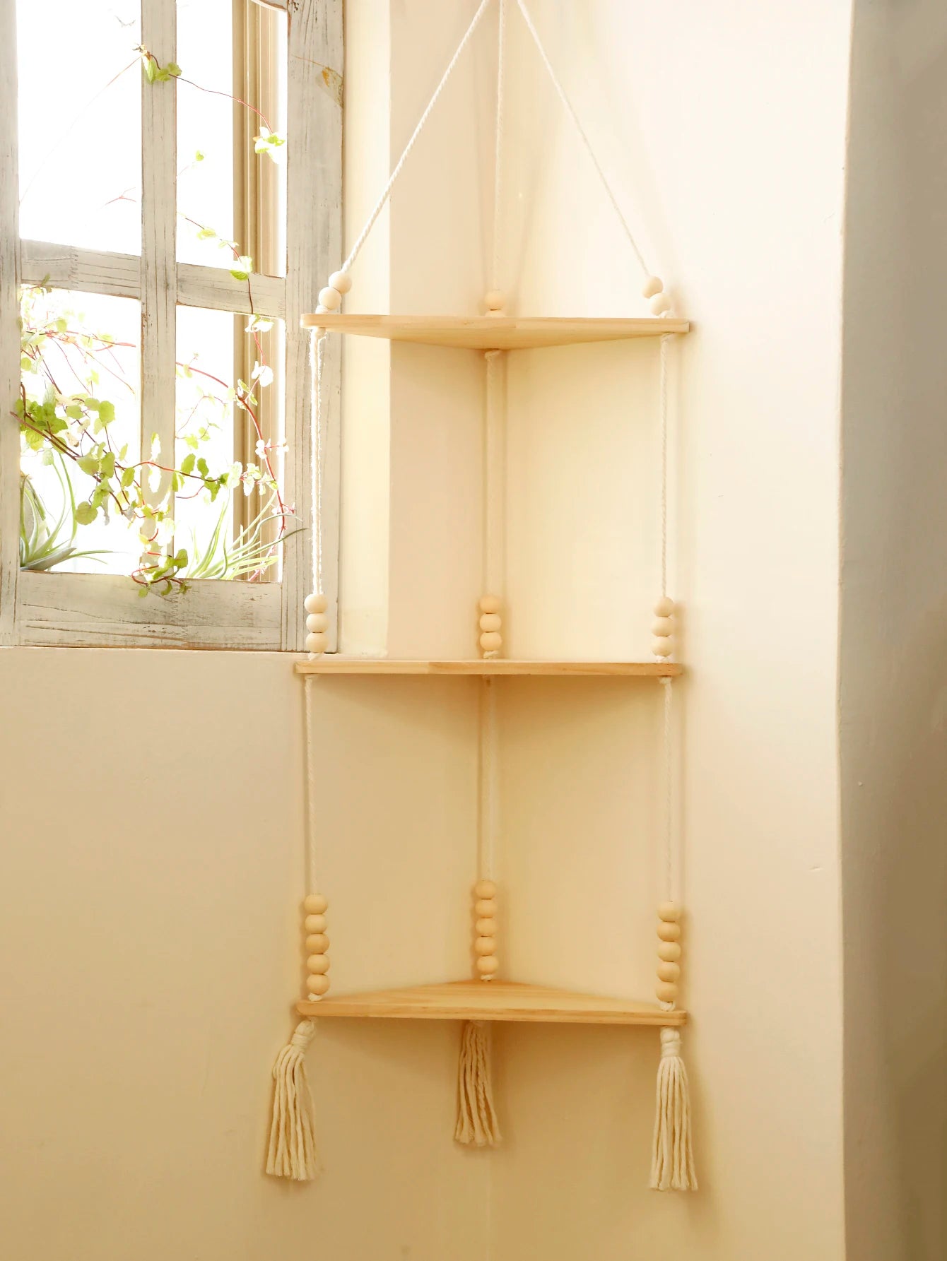 Floating Wall Shelf Wood Triangle Corner Display Stand