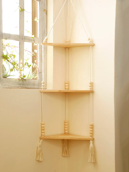 Floating Wall Shelf Wood Triangle Corner Display Stand
