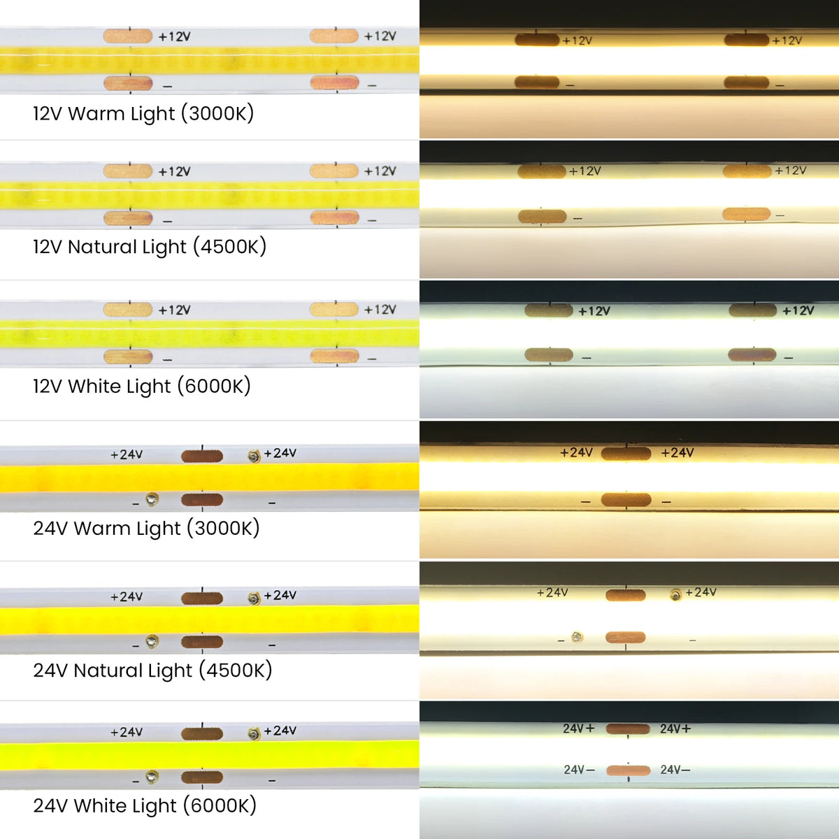 DC12V 24V COB LED Strip Light 480 528LEDs/m High Density