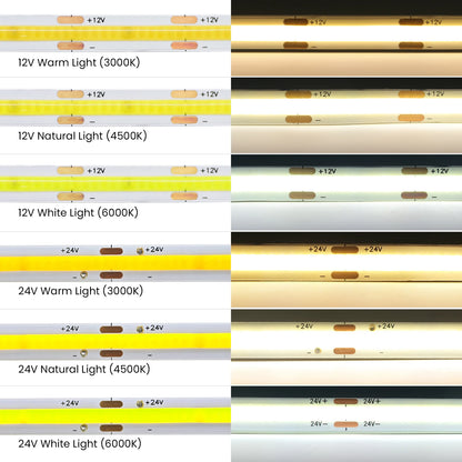 DC12V 24V COB LED Strip Light 480 528LEDs/m High Density