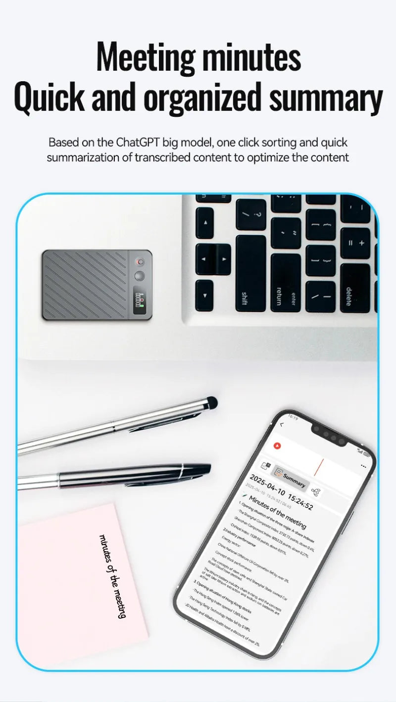 8-256GB AI Voice Recorder with Display Screen Real-Time Transcription