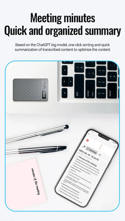 8-256GB AI Voice Recorder with Display Screen Real-Time Transcription