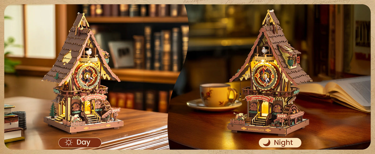 Wooden 3D Puzzle Cuckoo Clock Mechanical Model Building Kit