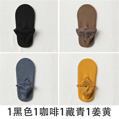 4 Pairs Casual Low Tube Lace Thermal Socks Women
