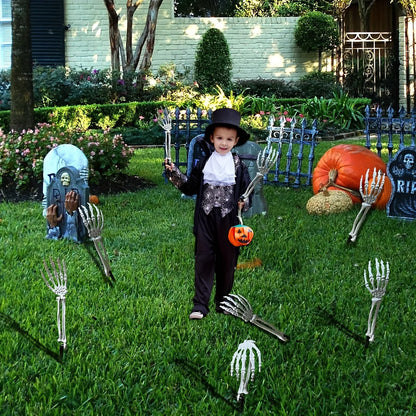 1/6pcs Skeleton Bone Garden Ground Stakes Skull Head & Hand for Halloween