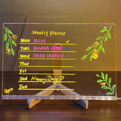 LED Note Board DIY Acrylic Night Light 7 Pens Drawing Board