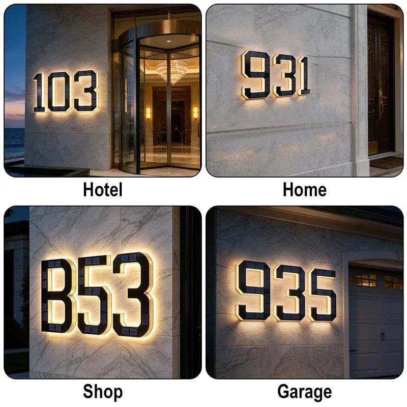LED Solar House Number Light Waterproof Address Plate
