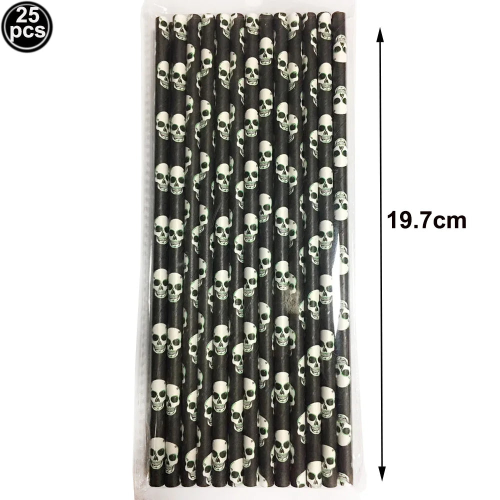 25/50/100pcs Halloween Theme Disposable Paper Straws