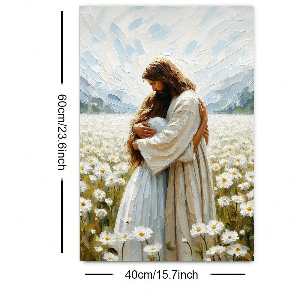 Jesus hugs girl canvas painting poster home decoration