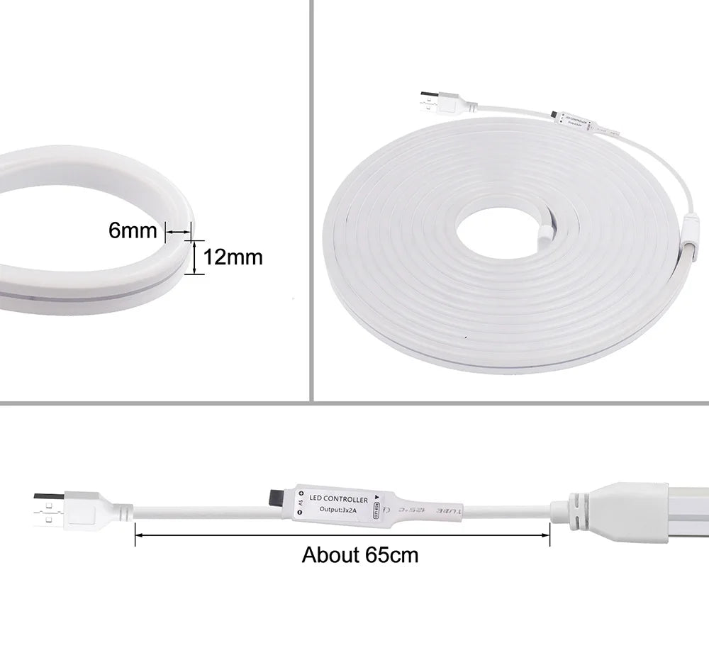 5V USB RGB LED Neon Strip Light 24key Remote Control
