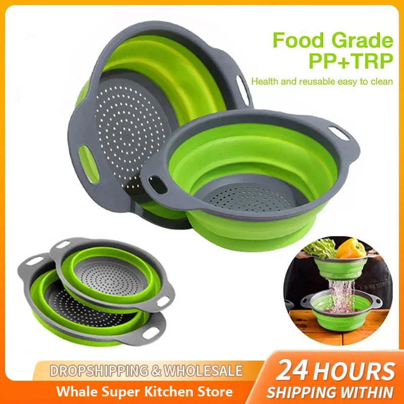 Silicone Folding Drain Basket Fruit Vegetable Washing Basket