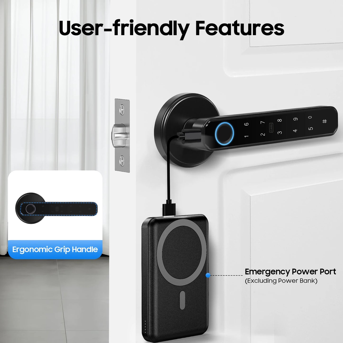 Smart Door Handle Lock Fingerprint/Password/IC Card /Key Unlock