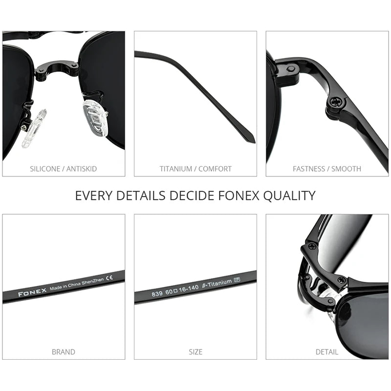 FONEX Pure Titanium Polarized Sunglasses Men Folding