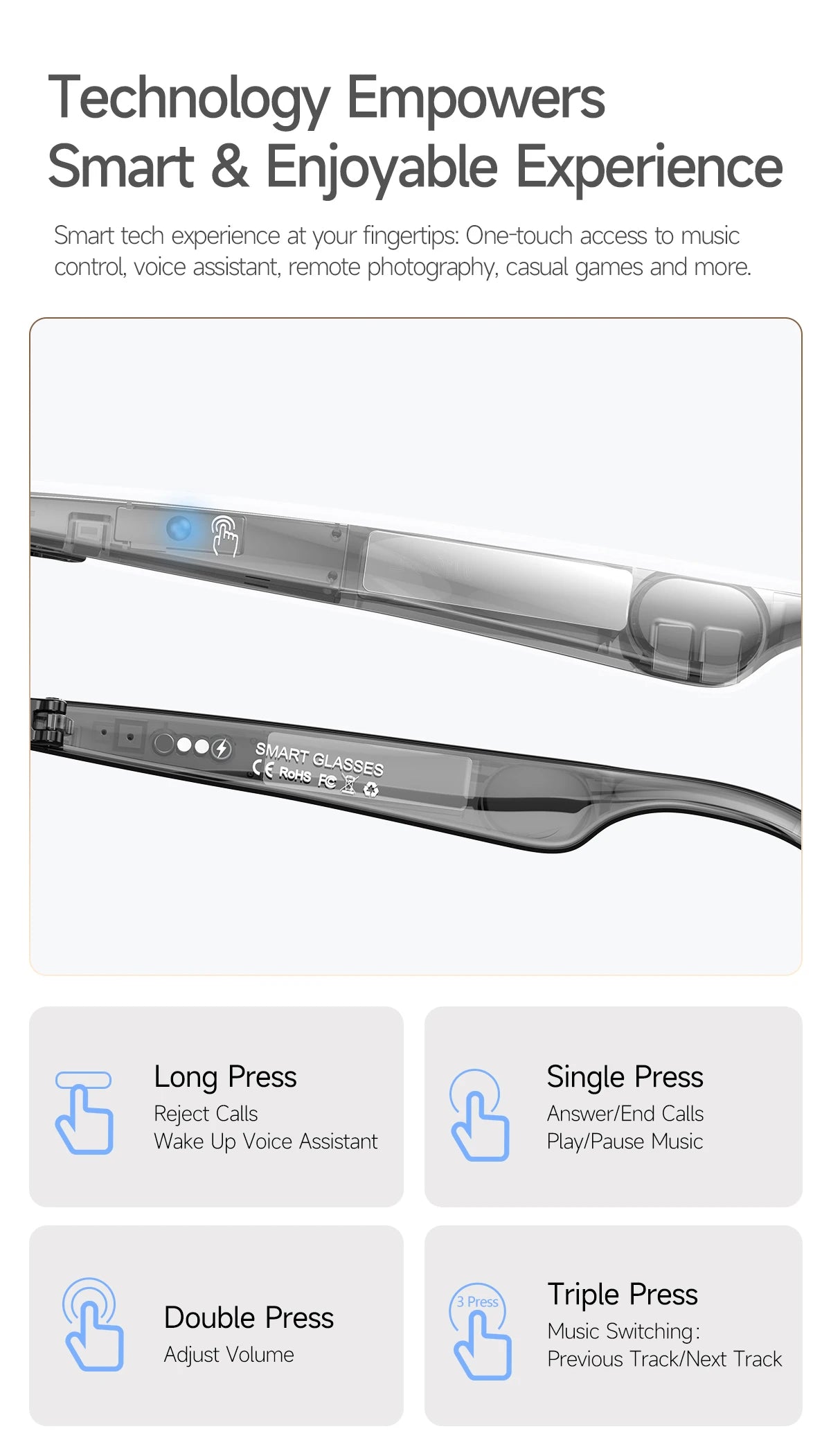 New Business Style Smart Glasses W100D Bluetooth Call AI