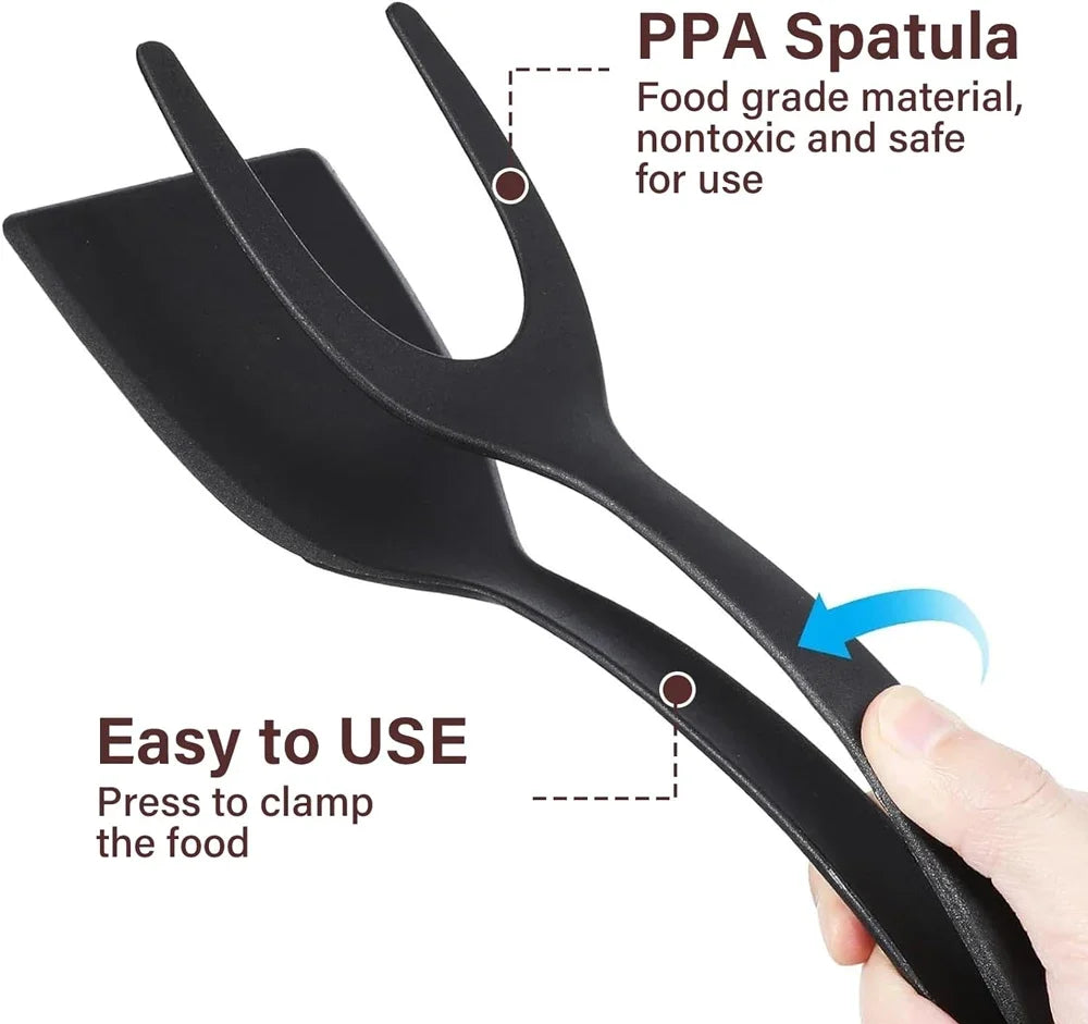 2-in-1 Grip Flip Spatula Tongs - Nylon Non-Stick Egg