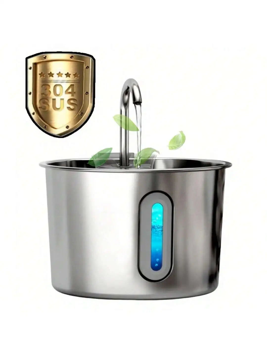 Stainless Steel Cat Water Fountain With LED Blue Light