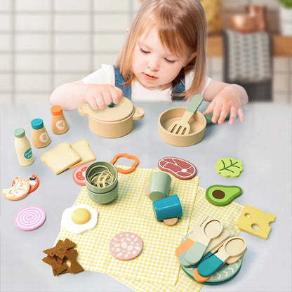 Wooden Kitchen Pretend Play Set Montessori Simulation Plates