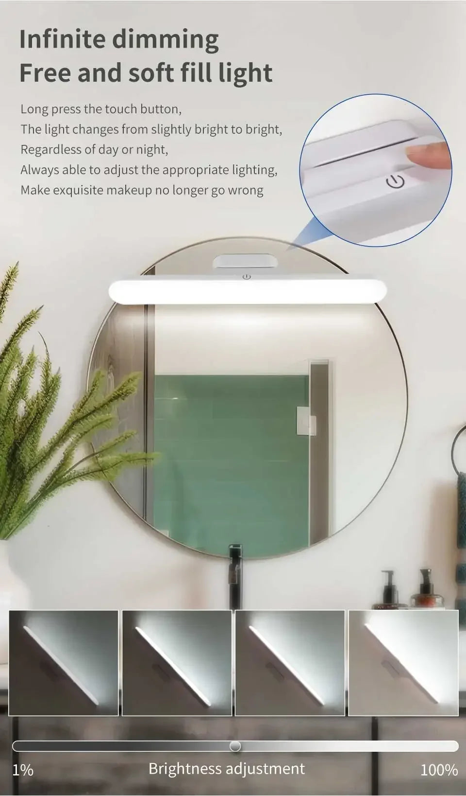Rechargeable LED Magnetic Mirror Light Dimmable Eye-Protection