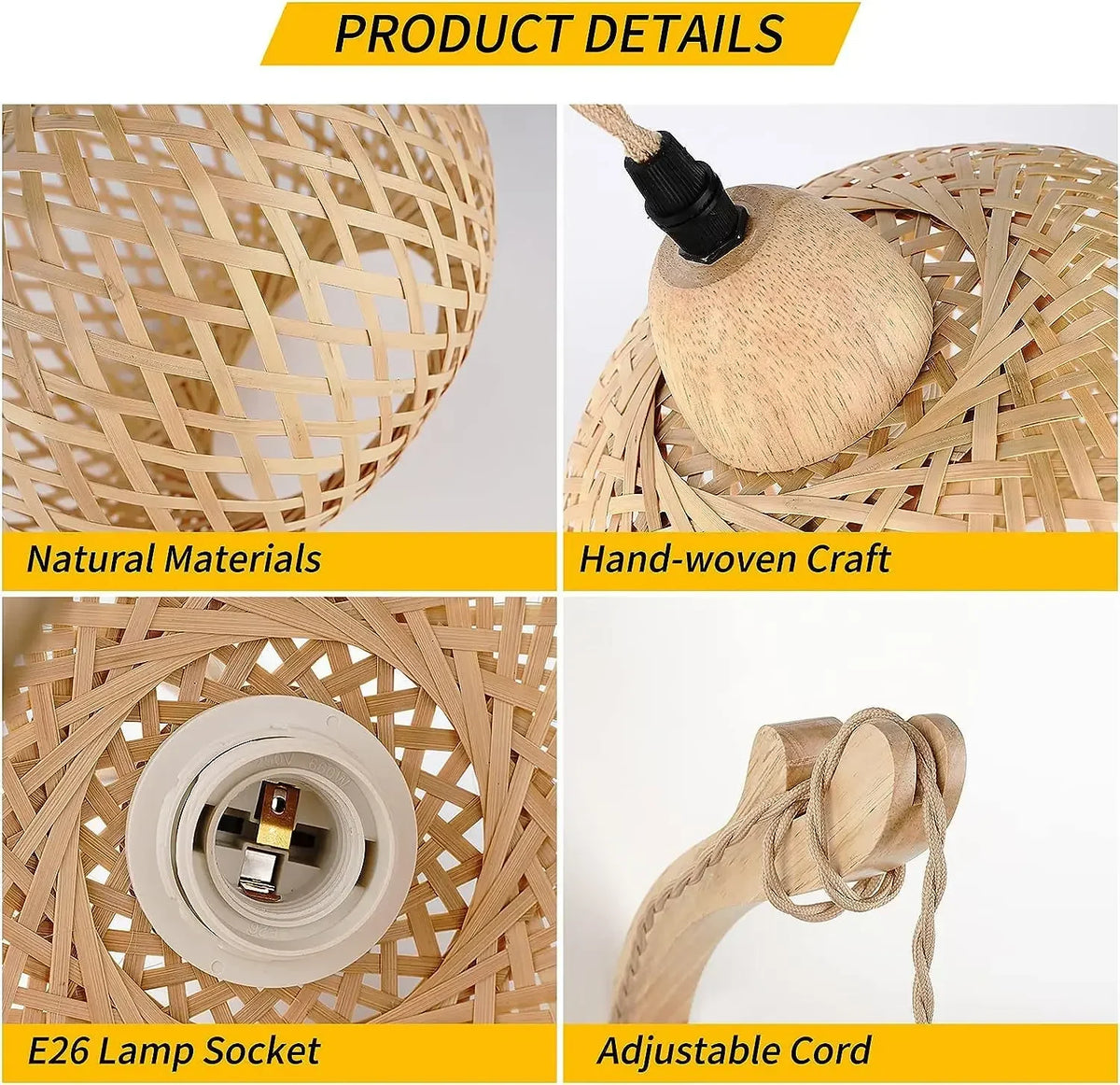 Bamboo Lantern Wall Lamp Natural Rattan Wicker E27 Chandeliers