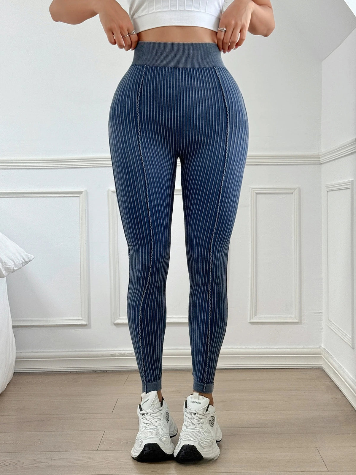 Ladies Sand Wash Ribbed V Back Yoga Leggings Gym