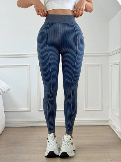 Ladies Sand Wash Ribbed V Back Yoga Leggings Gym