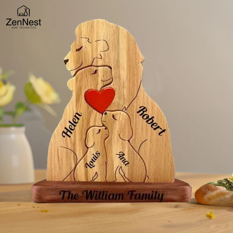 Wooden Lion Family Puzzle Ornament DIY Custom Name