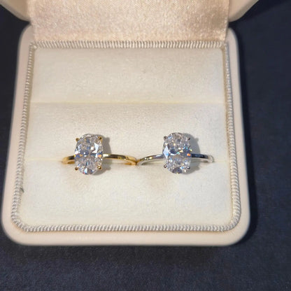 Classic S925 Sterling Silver Oval Moissanite Ring Fine Jewelry