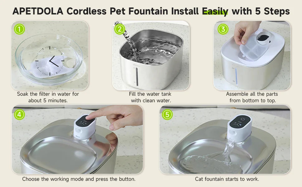 APETDOLA 4L Wireless Cat Water Fountain Auto Sensor Drinking