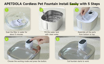 APETDOLA 4L Wireless Cat Water Fountain Auto Sensor Drinking