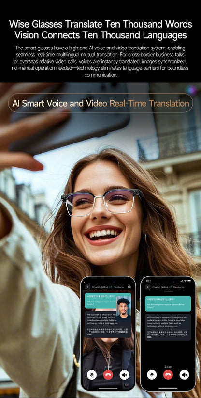 New Business Style Smart Glasses W100D Bluetooth Call AI