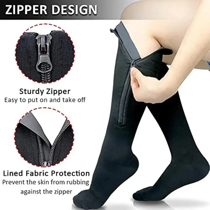 1 Pair Zipper Compression Socks Women Men Pain Relief