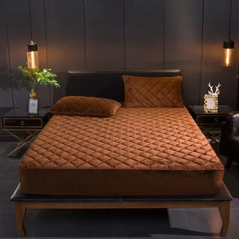 Crystal Velvet Thicken Quilted Mattress Cover Pillowcase